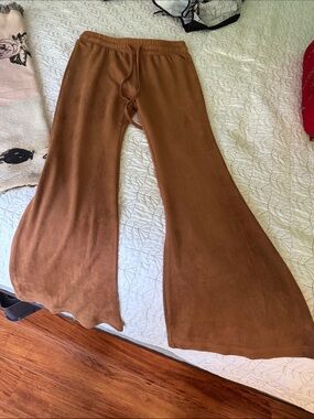 Brown Flared Knit Lounge Pants
